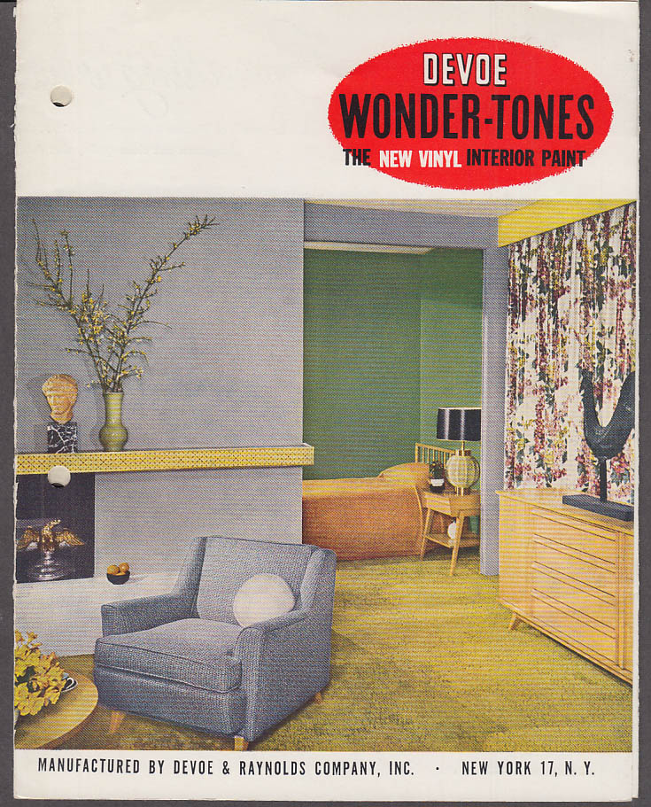 Devoe Wonder-Tones Vinyl Interior Paint Color Chip Folder 1955