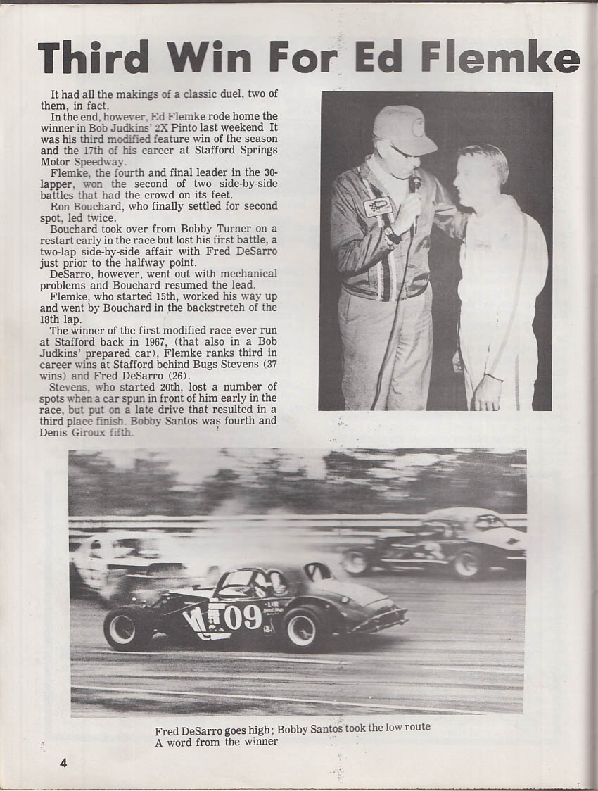 Stafford Springs Motor Speedway Program 6/16 1973