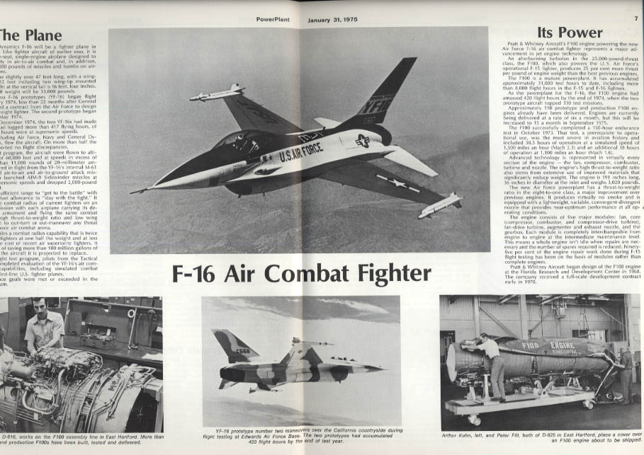 Pratt & Whitney POWERPLANT 1/31 1975 NATO buys F-16s Grumman F8F; F-15 ...