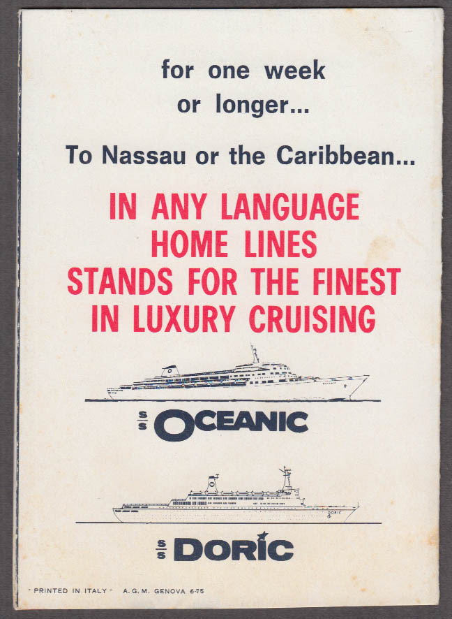 Home Lines Cruise It's Fun to Say it in Italian folder 1975