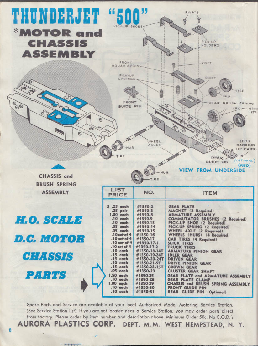 Aurora HO Model Motoring Service Manual Thunderjet 500 1963