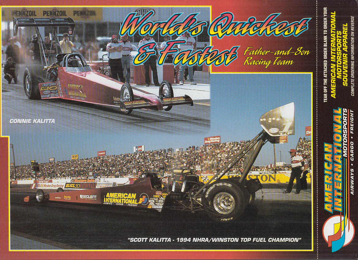 Connie & Scott Kalitta American International NHRA Top Fuel promo card 1994