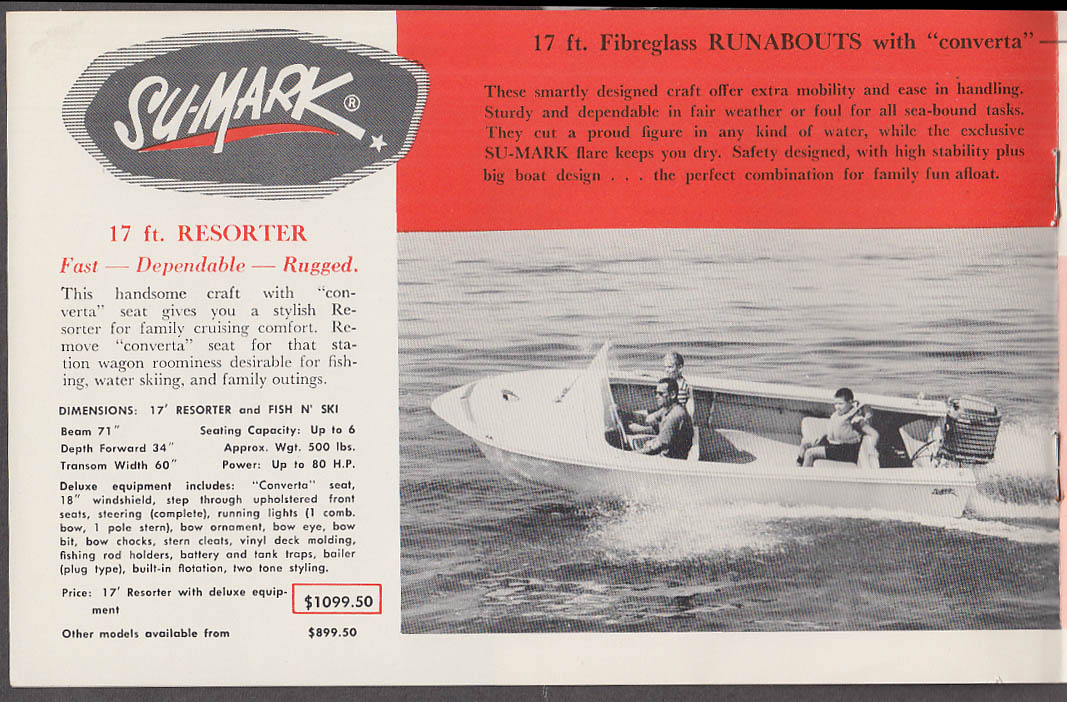 1960 Su-Mark Fiberglass Speedboat Catalog Walpole MA