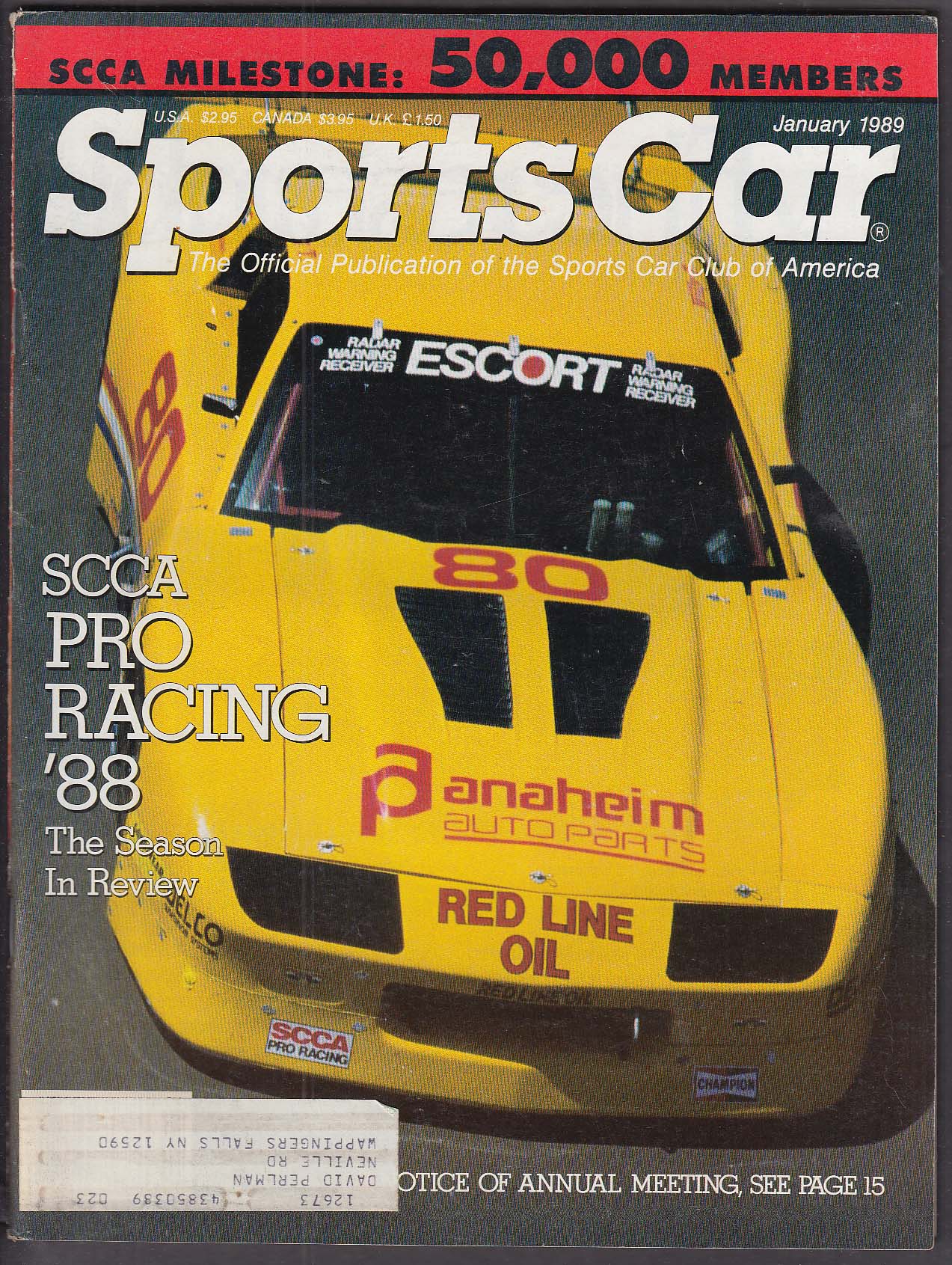 SCCA SPORTS CAR Pro Racing 1988 Yearbook 1 1989