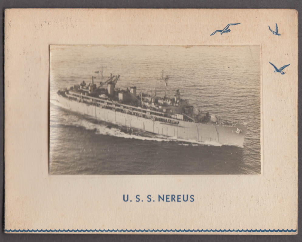 US Navy U S S Nereus AS-17 Submarine Tender greeting card 1950s w/ real ...