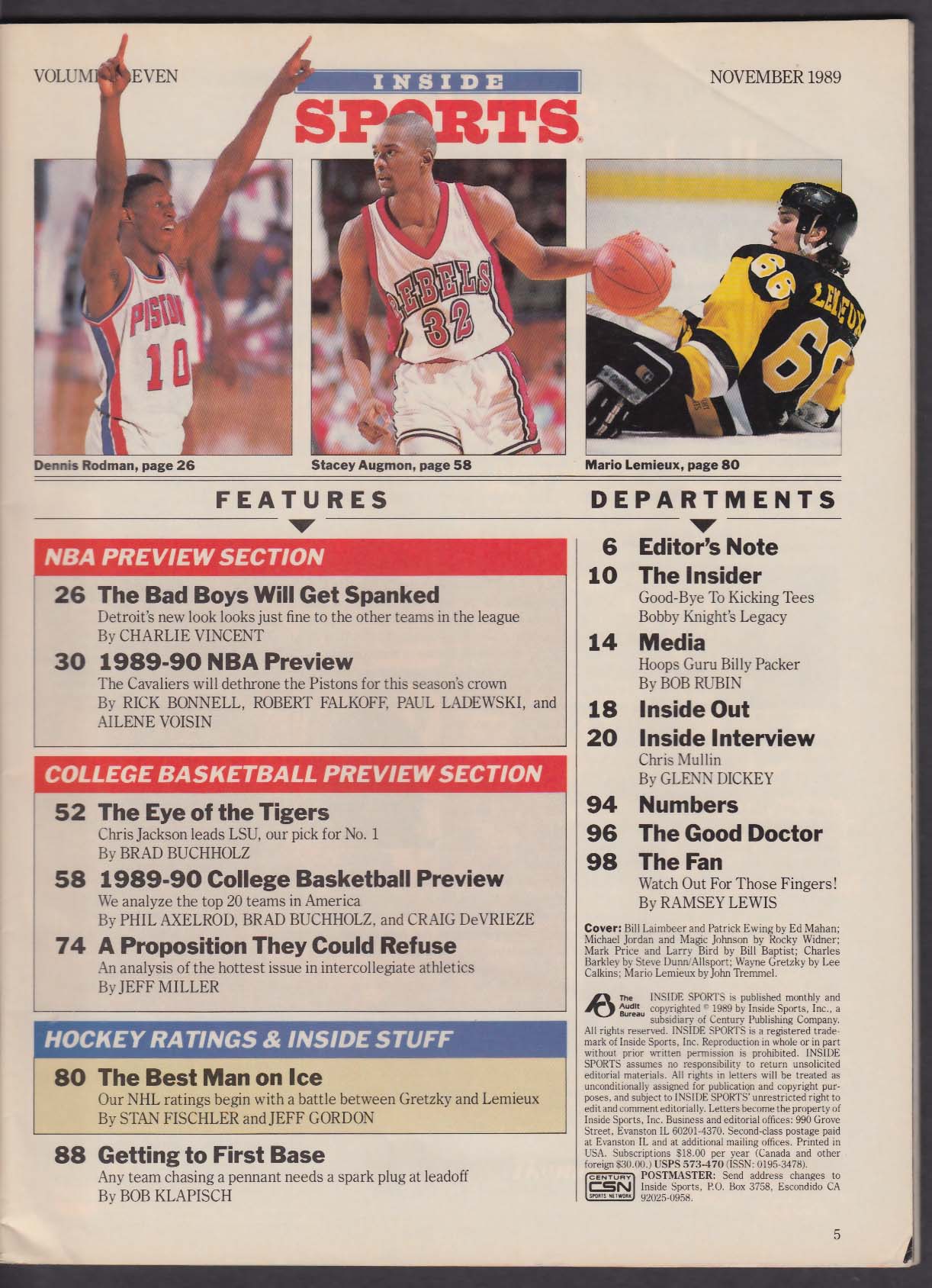 INSIDE SPORTS Bill Laimbeer Michael Jordan Magic Johnson Charles ...