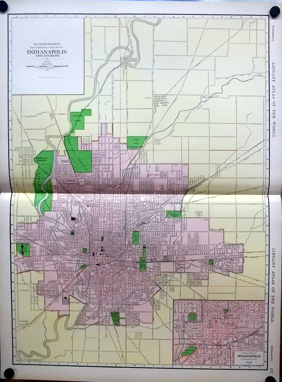 City of Indianapolis Indiana 1912 Rand McNally color Map with Railroads