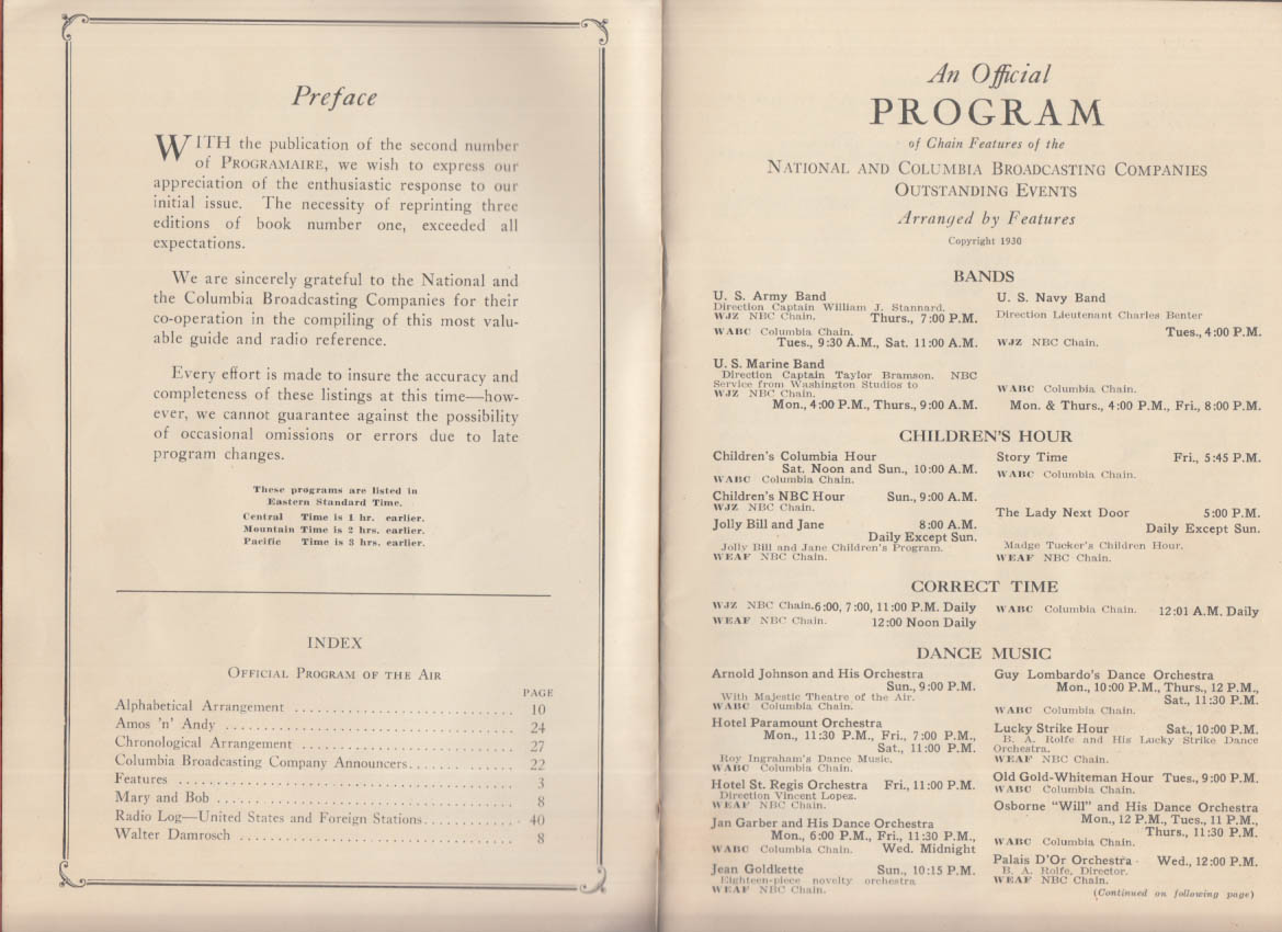 PROGRAMME: Official Program of the Air NBC & CBS Radio Schedule 4-6 1930