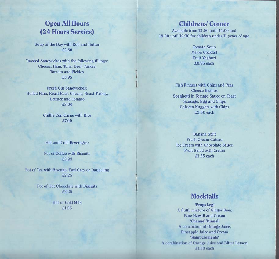 King James Thistle Hotel Room Service Menu Edinburgh Scotland 1980s