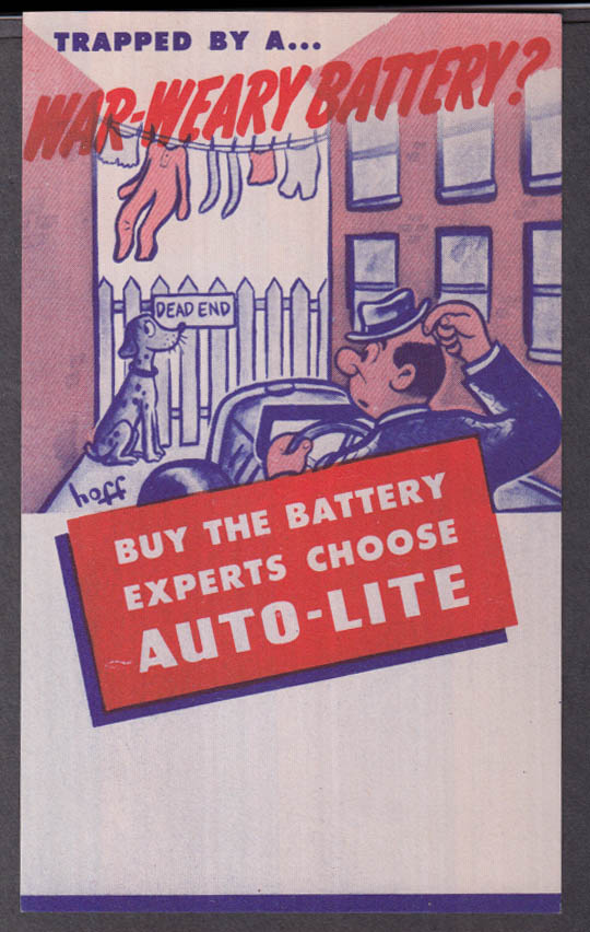 Trapped by a War-Weary Battery Choose Auto-Lite flyer Syd Hoff art 1940s
