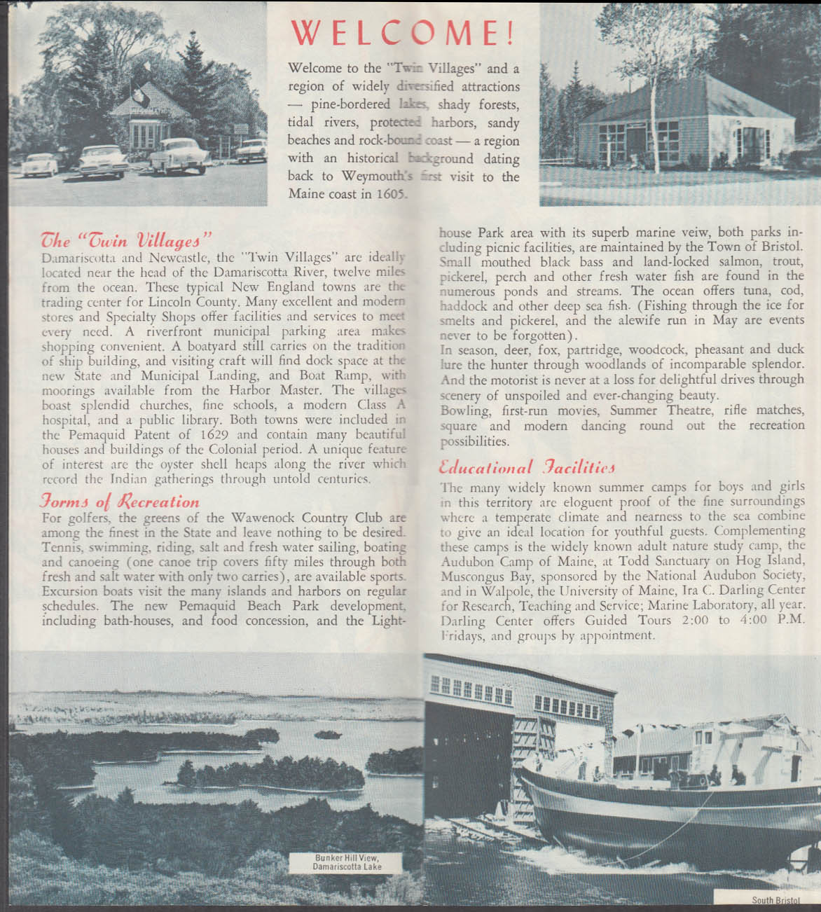 Damariscotta ME Boxes the Compass Regional Map & Guide ca 1959