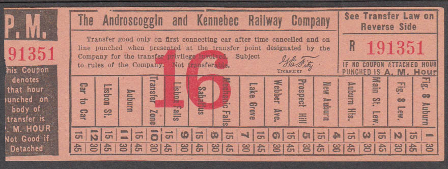 Androscoggin & Kennebec Railway streetcar transfer Auburn ME 1920s