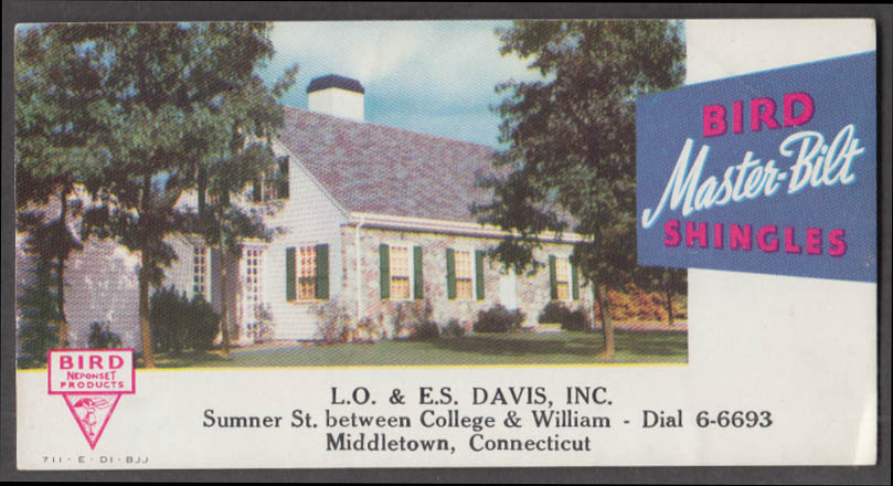 Bird Master-Bilt Shingles blotter L O & E S Davis Middletown CT 1940s