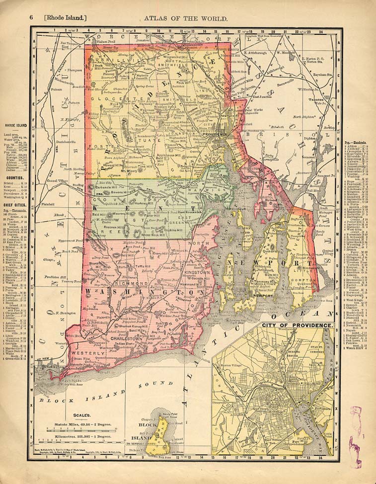 Cosmopolitan Rand McNally 1898 Map Rhode Island / Massachusetts w/ RR lines