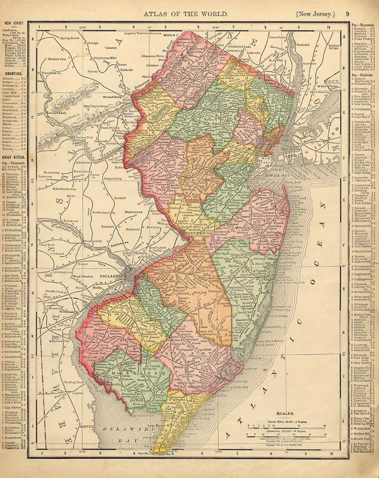 Cosmopolitan Rand McNally 1898 Map Pennsylvania / New Jersey w/ RR lines