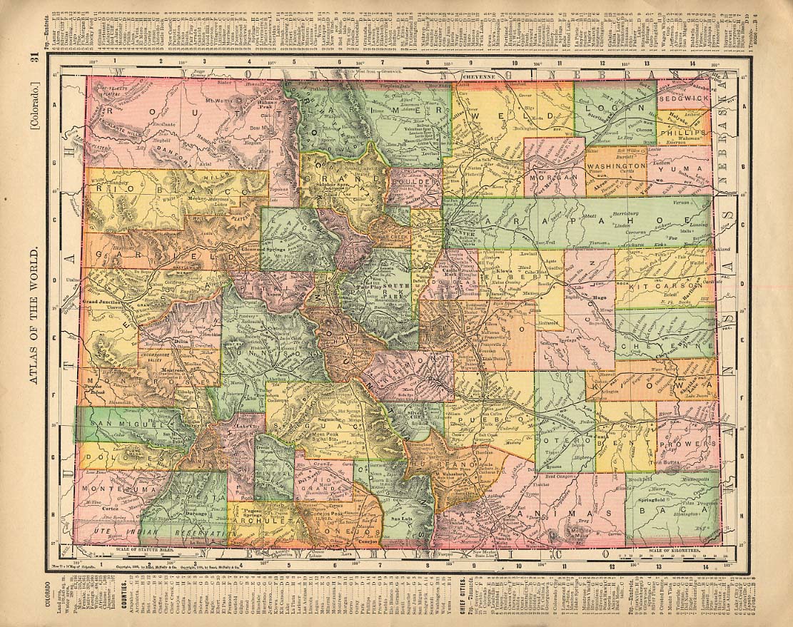 Cosmopolitan Rand McNally 1898 Map Colorado / Nevada & Utah & Arizona w ...