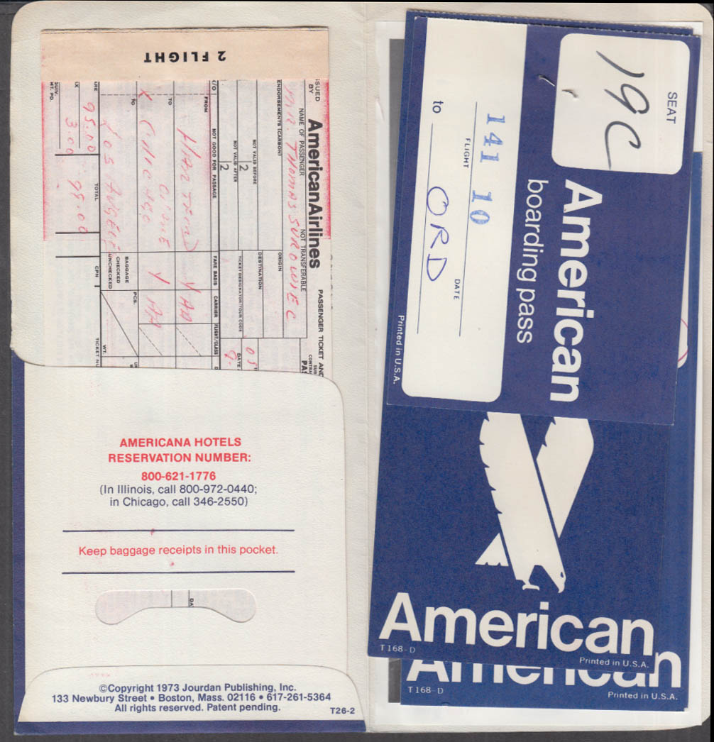 American Airlines flown ticket & wrapped BDL-O'Hare-BDL 1973 w ...