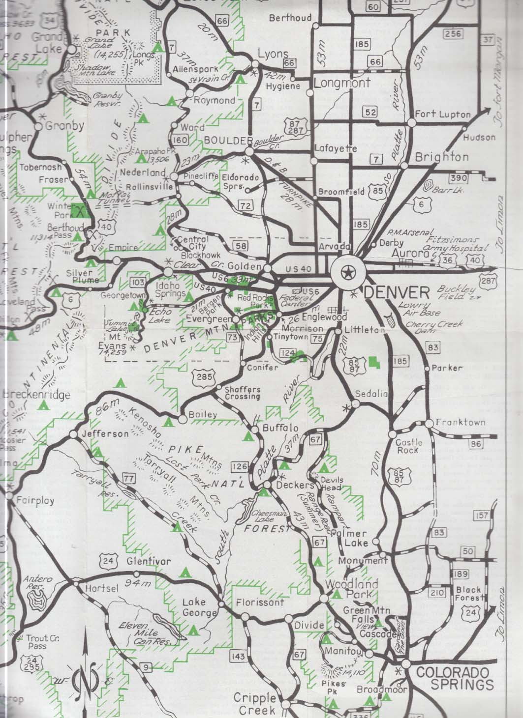 Denver Convention & Visitors Bureau Mountain Trip Map 1960s