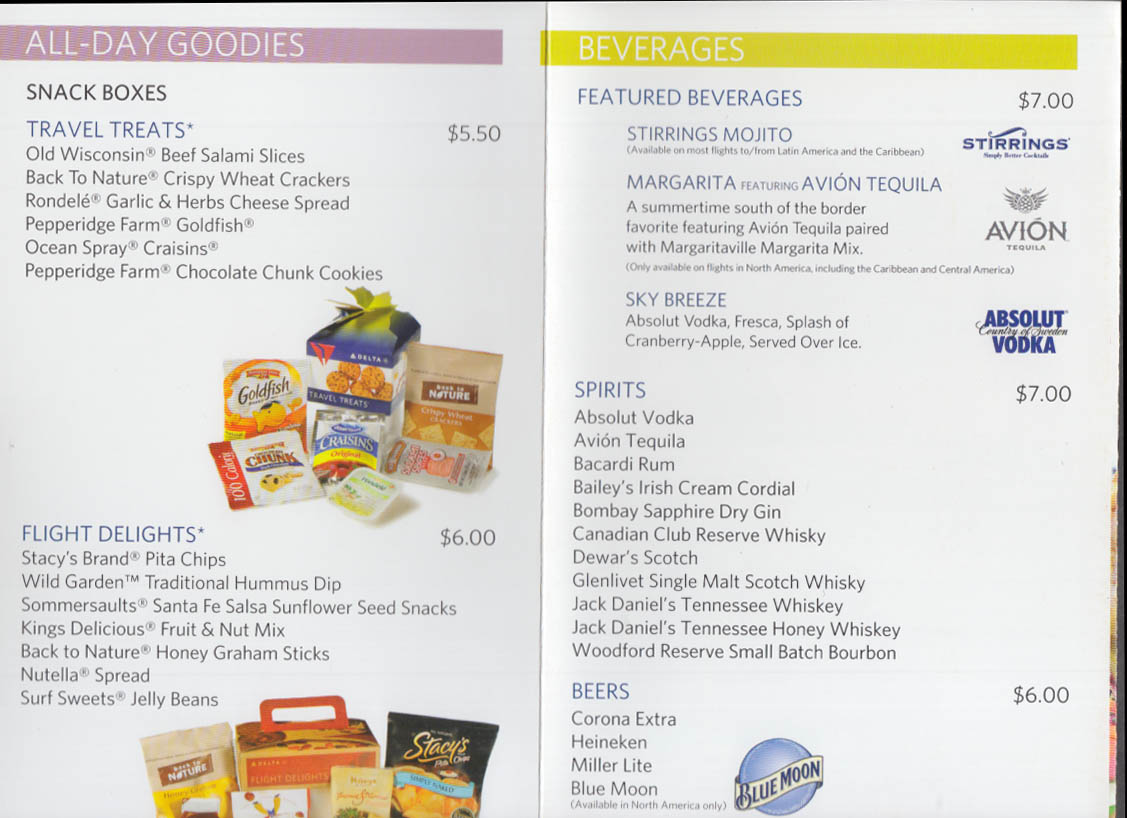 Delta Air Lines EATS in-flight menu 2012 EB-WB Flights