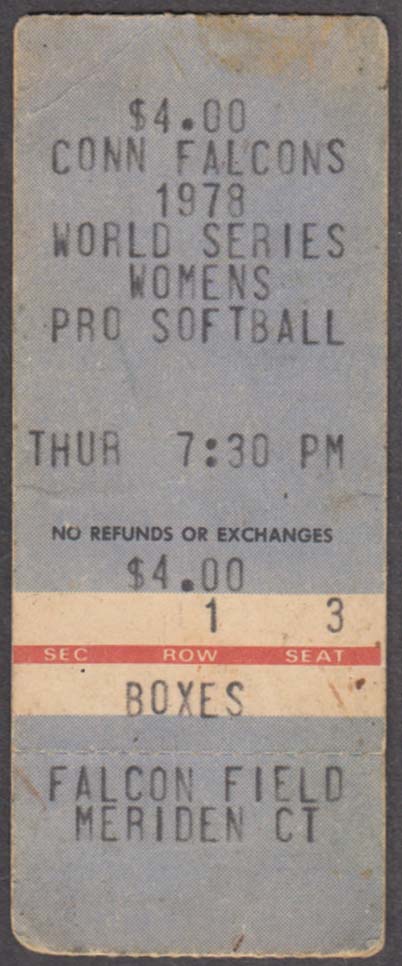 Connecticut Falcons Womens Pro Softball World Series Ticket Meriden CT 1978