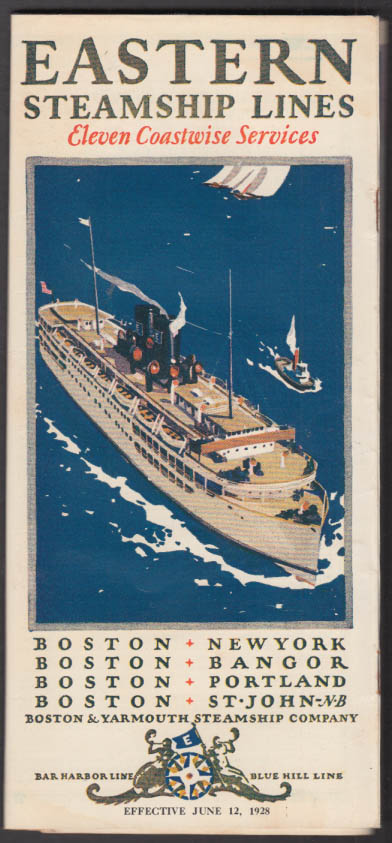 Eastern Steamship Lines / Boston & Yarmouth brochure & deck plan 6/12 1928