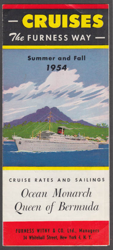 Furness Lines 1954 Cruises Summer & Fall Ocean Monarch Queen of Bermuda ...