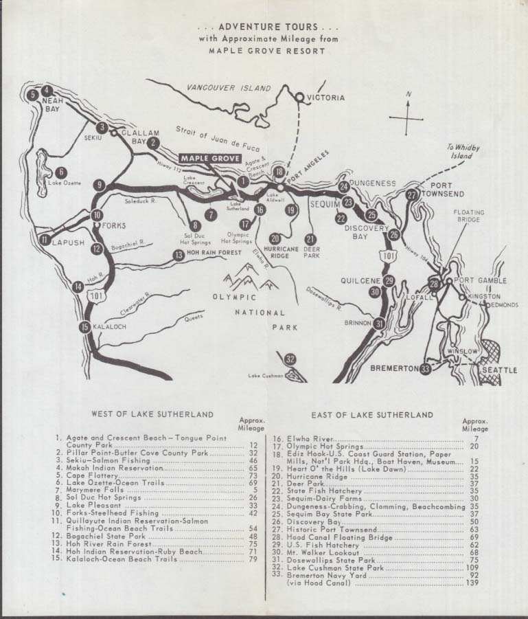 Hal Finley's Maple Grove Resort Lake Sutherland Wa info folder ca 1960s