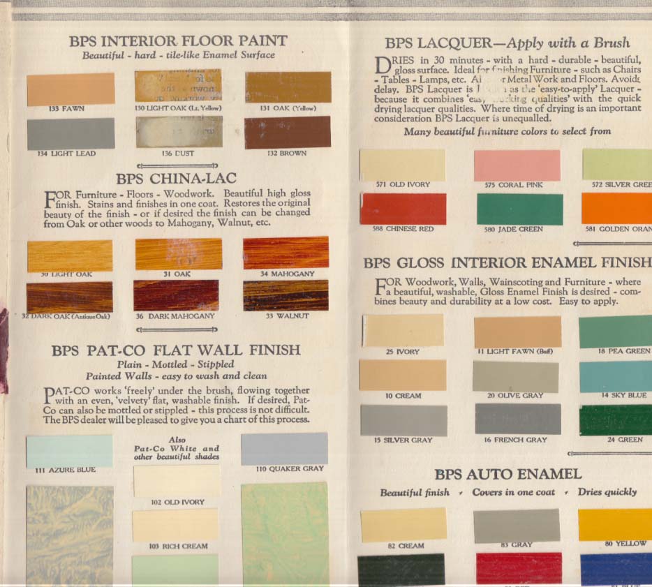 Patterson-Sargent BPS Paint chip chart mailer 1927