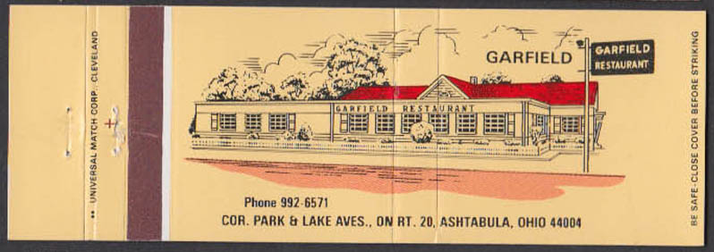 Garfield Restaurant Corner Park & Lake Avenues Ashtabula OH matchcover