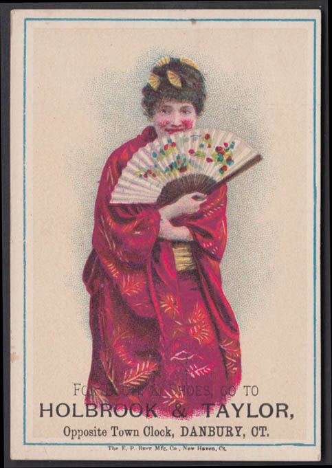 Holbrook & Taylor Boots & Shoes trade card 1880s Geisha with fan Danbury CT