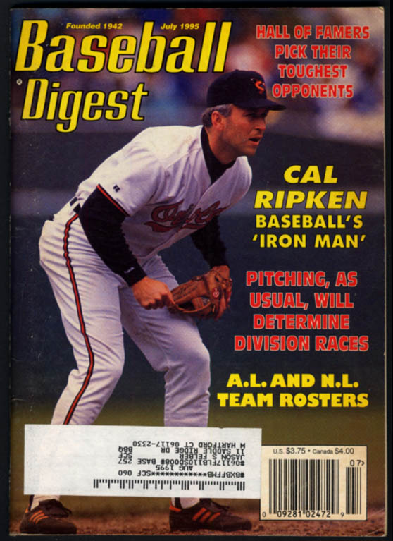 BASEBALL DIGEST 7 1995 Cal Ripken Gene Mauch Larry Doby Lou Gehrig ...