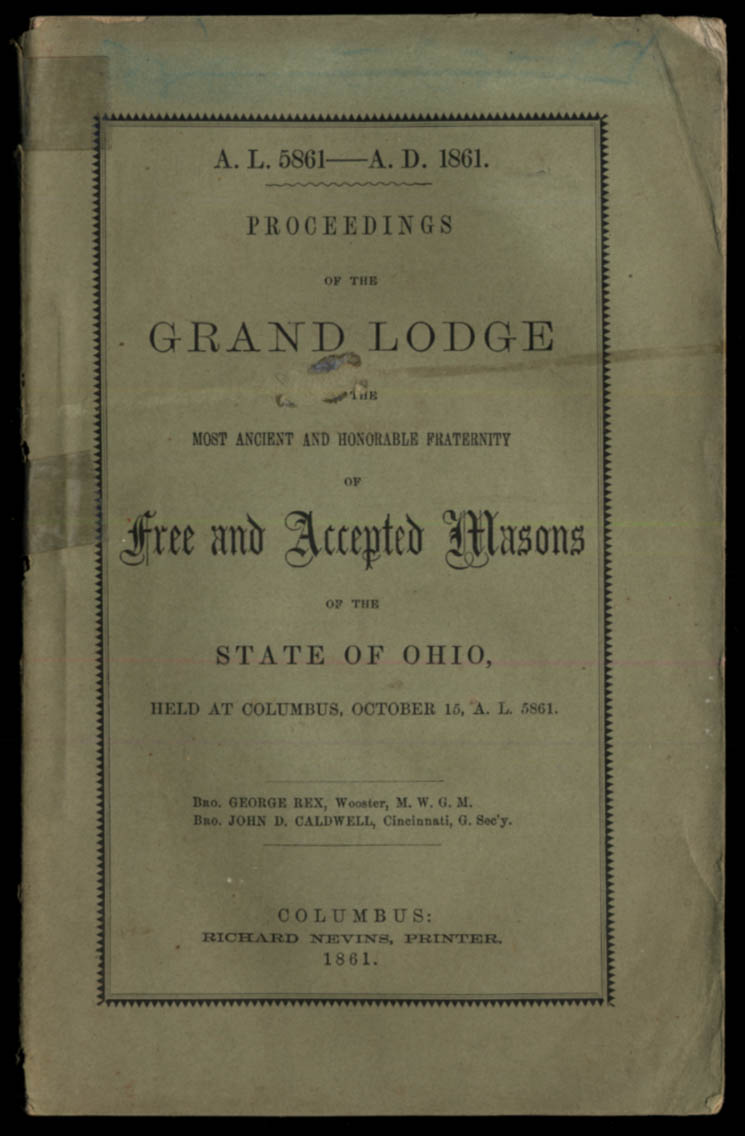 State of Ohio Grand Lodge of Free & Accepted Masons Proceedings 1861