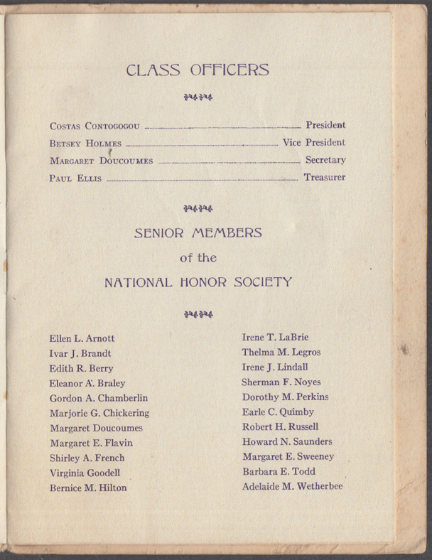 Keene High School Graduation Program 1938 NH