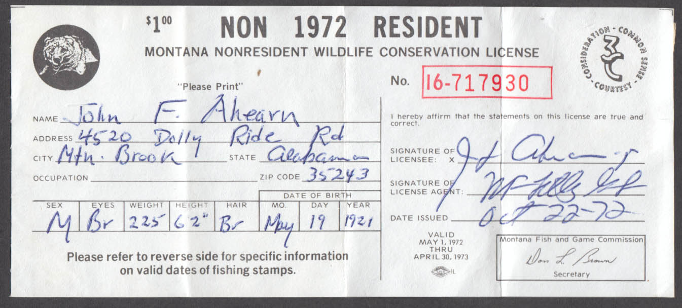 State of Montana Nonresident Wildlife Conservation 6-day Fishing 