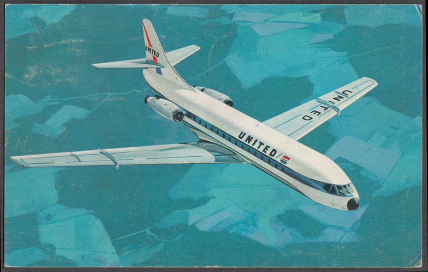 United Air Lines Caravelle jetliner airline-issue postcard 1963