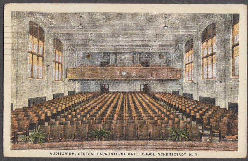 Central Park Intermediate School Auditorium Schenectady NY postcard 1924