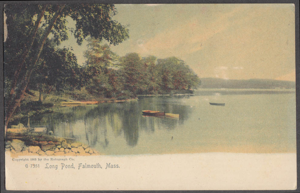 Boats at anchor & docks Long Pond at Falmouth MA undivided back ...