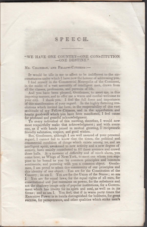 Daniel Webster: Speech Delivered at Niblo's Saloon New York 1837 First ...