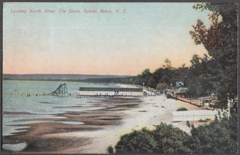 Looking North along the Shore Sylvan Beach NY postcard 1909