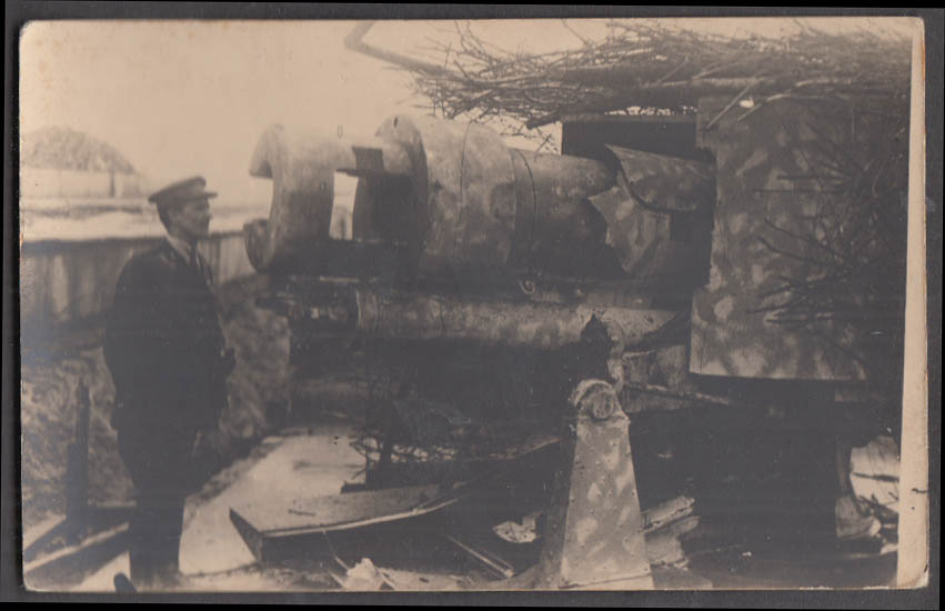 Inside destroyed coast artillery cannon Zeebrugge Belgium RPPC postcard ...