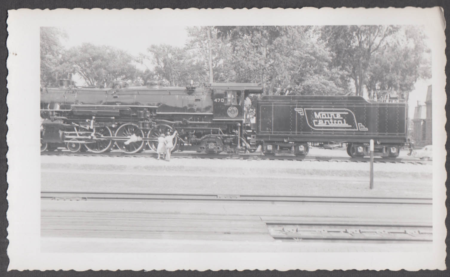 Maine Central RR 4-6-2 locomotive #470 after final run candid photo 1954