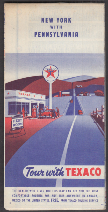 Texaco Gasoline Road Map New York with Pennsylvania 1956