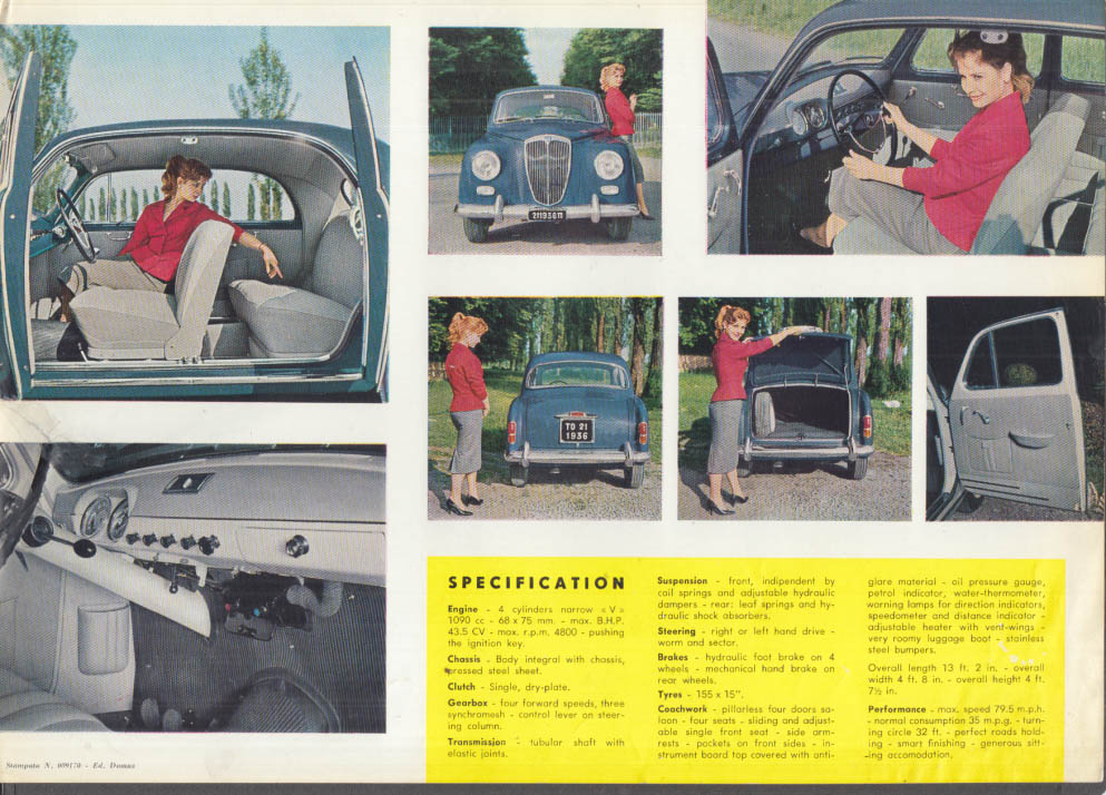 1956 Lancia Appia Second Series sell sheet