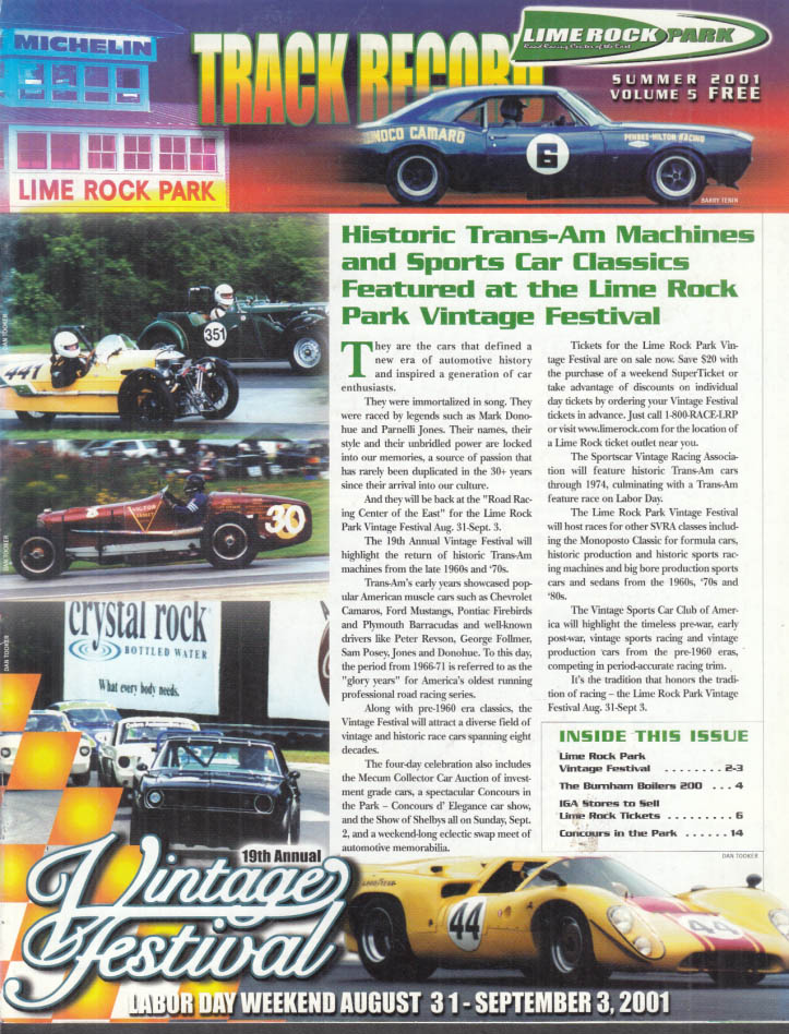 Lime Rock Park TRACK RECORD Summer 2001 Trans-Am Vintage Festival