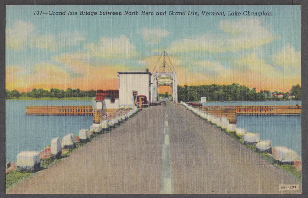 Grand Isle Bridge approach North Hero & Grand Isle VT postcard 1930s