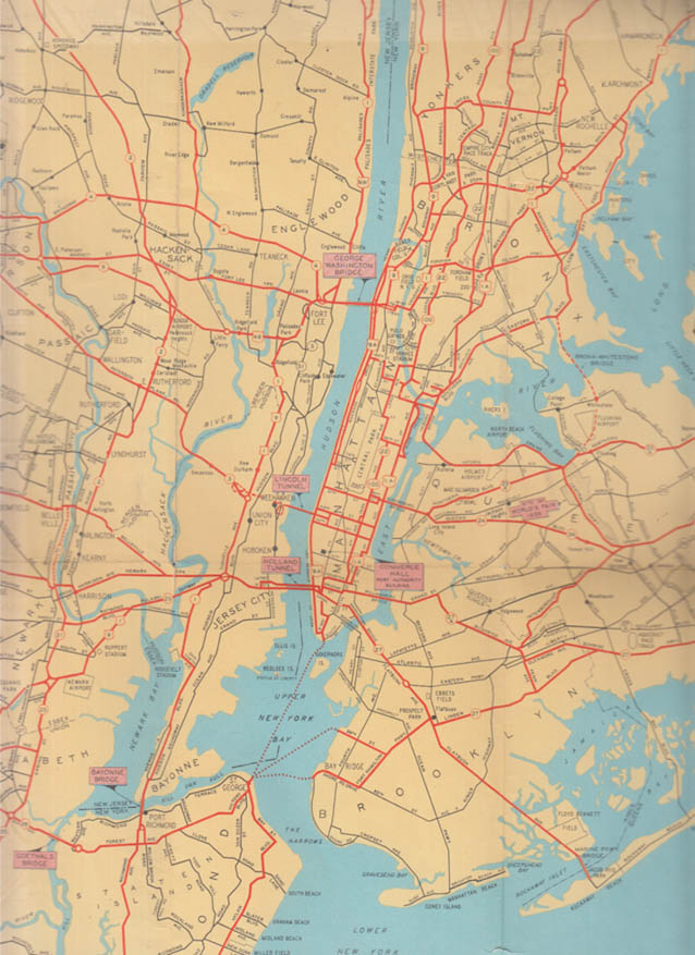 Metropolitan New York 4-Minute Crossings Map Tunnels & Bridges 1938