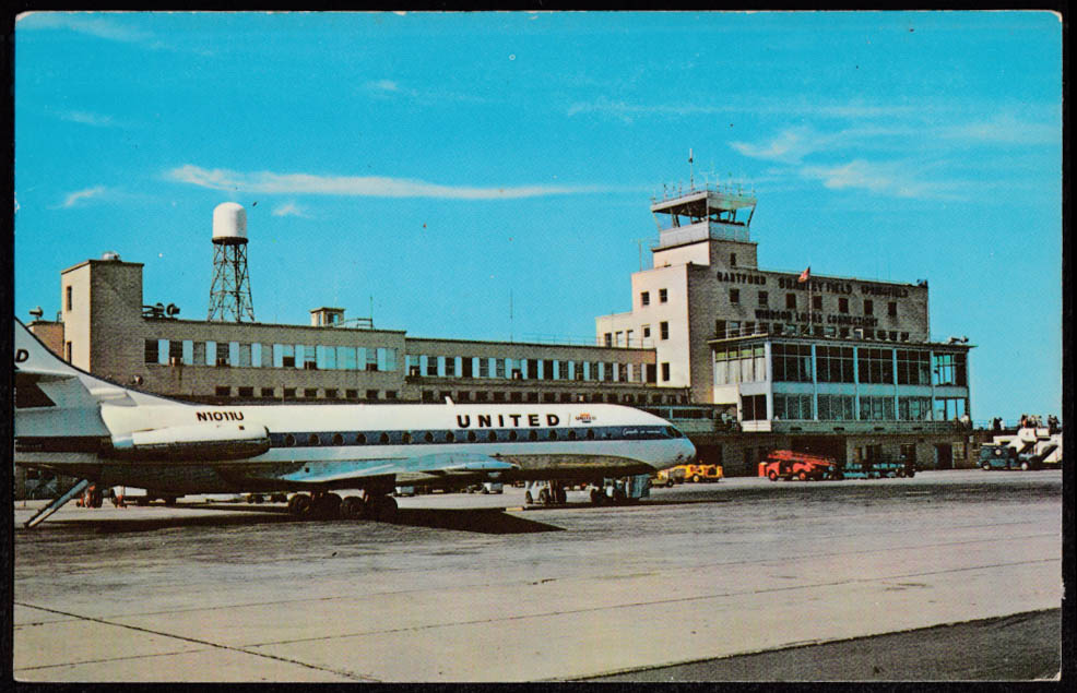 United Air Lines SE 210 Caravelle Bradley Int'l Field CT postcard 1960s