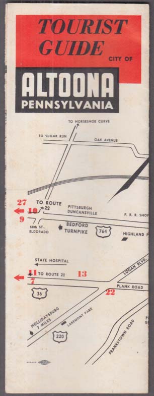 Tourist Guide & Map City of Altoona PA ca 1950s