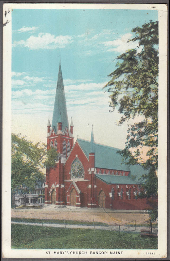 St Mary's Church at Bangor ME postcard 1933