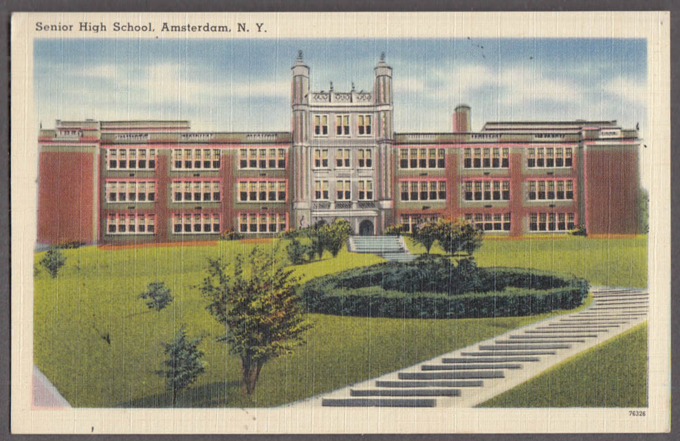 The Senior High School at Amsterdam NY postcard 1940s